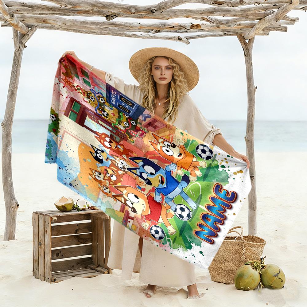Bluey's Soccer Fun Customized Name Beach Towel Quick-Dry Soft Microfiber Portable for SwimmingBeachCamping Travel Beach AccessoriesGym