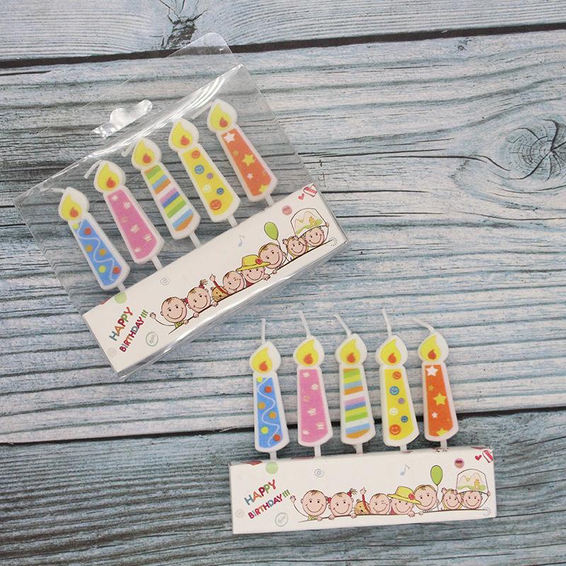 New Ins Printed Flame Romantic Retro Color 5 PVC Box Simulated Flame Shape Cake Candle