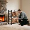 Indoor Firewood Rack, 45.5cm 2-Tier Firewood Holder with Fireplace Tools, Brush, Shovel, Poker, Tongs, Heavy Duty Log Wood Rack, 400 lbs Weight