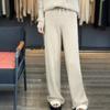 Wool Casual Pants Solid Color Straight Wide Leg Knitting Trousers with Drawstring High Waist Thickened Slacks