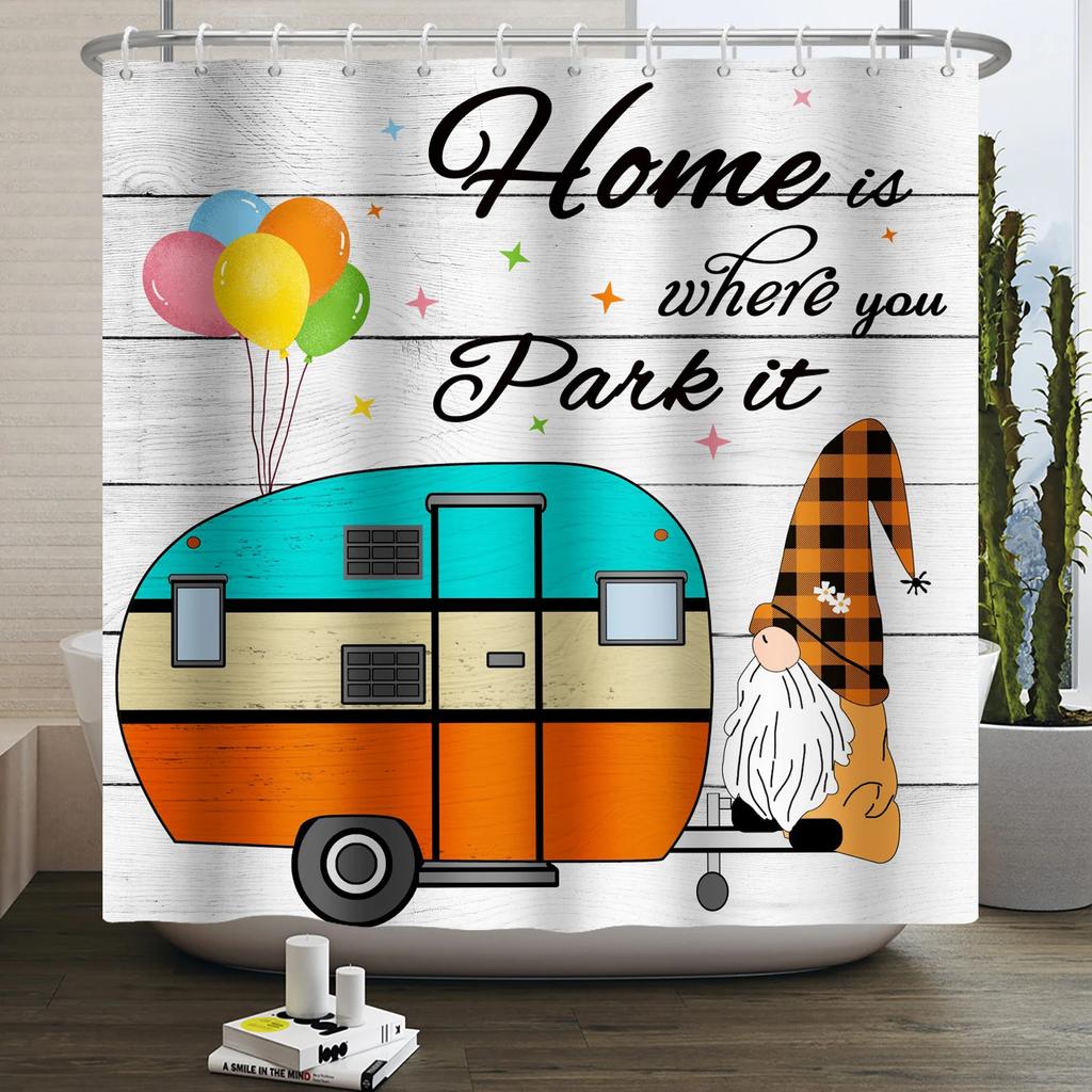 Занавеска для душа Кемпер Счастливый Кемпер Прицеп Автомобиль Автодом Лес Гора Палатка Кемпинг Ванная Занавеска для душа Водонепроницаемая Занавеска для ванны