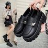 Thick-soled Heightening Loafers Women's 2025 Autumn New British Style Small Leather Shoes One Pedal Women's Shoes Small Fragrant Style Single Shoes