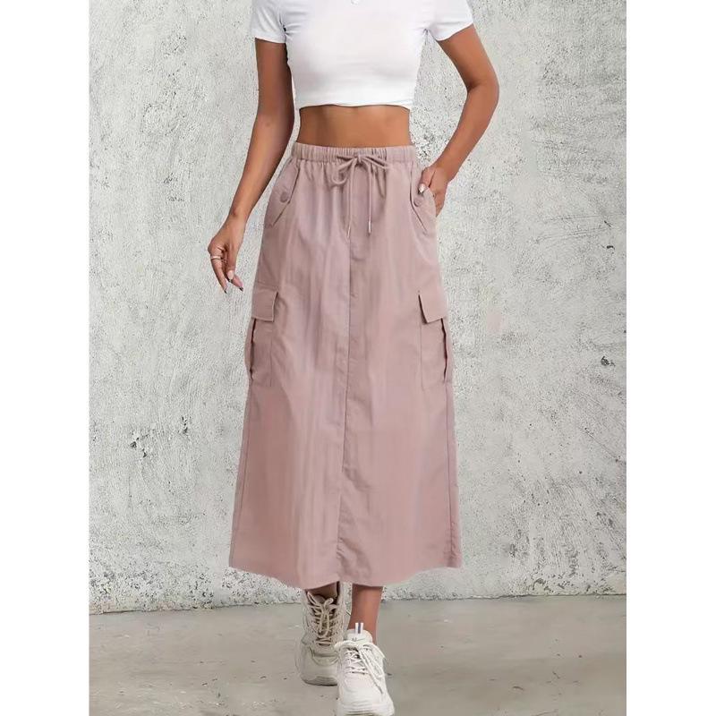 Женская ретро юбка А-силуэта с высокой талией, стройнящая, средней длины с разрезом - Весна/Осень 2025