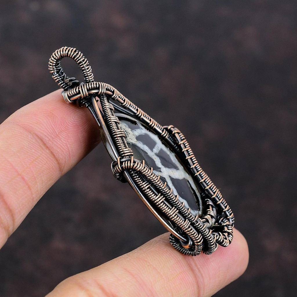 Moroccan Mud Crack Fossil Pendant Copper Wire Wrapped Jewelry Handmade Designer Pendant Gemstone Copper Jewelry Wire Wrap Pendant For Gifts