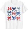 Womens 4th of July Coquette Bow Ribbon Red White and Blue T-Shirt