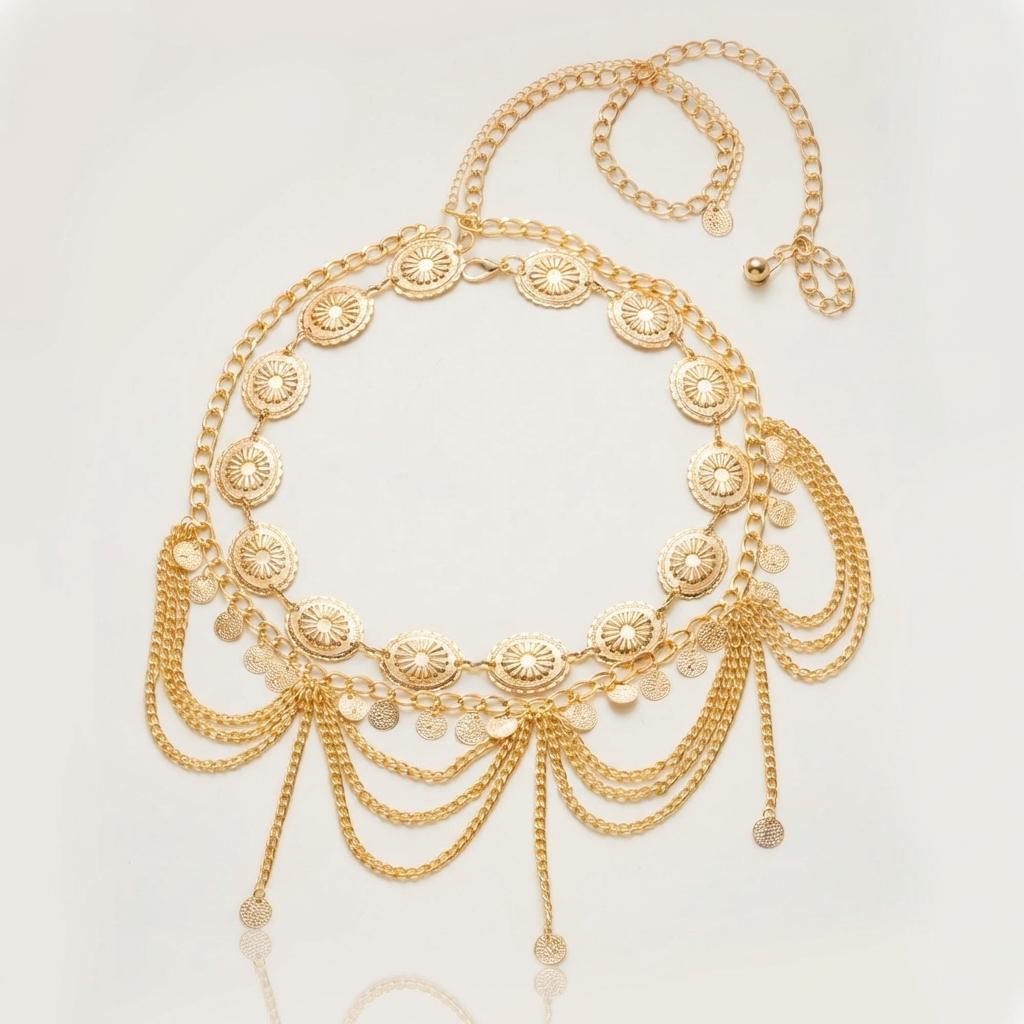 Gold Color Bohemian Portrait Coin Tassel Waist Chain For Women Sexy Bikini Beach Body Jewelry