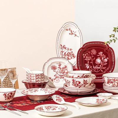 Керамическая посуда Цветочный узор Миска Тарелка Блюдо Обеденная тарелка Блюдо для хлеба Вечеринка Дом Столовая посуда Украшение стола Кухонная утварь