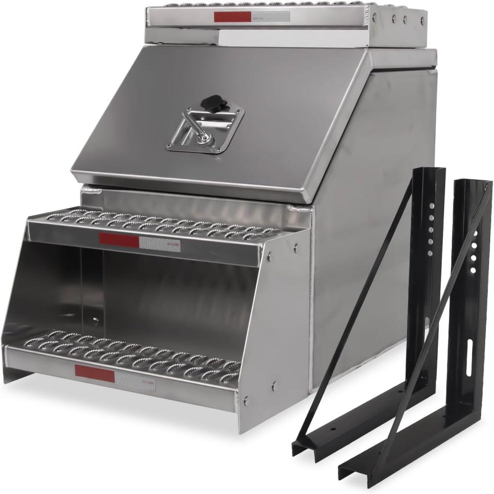 Aluminum Side Mount Tool Box Lockable Storage for Semi Trailer Truck Frame Step Fit for Peterbilt Kenworth Freightliner & More