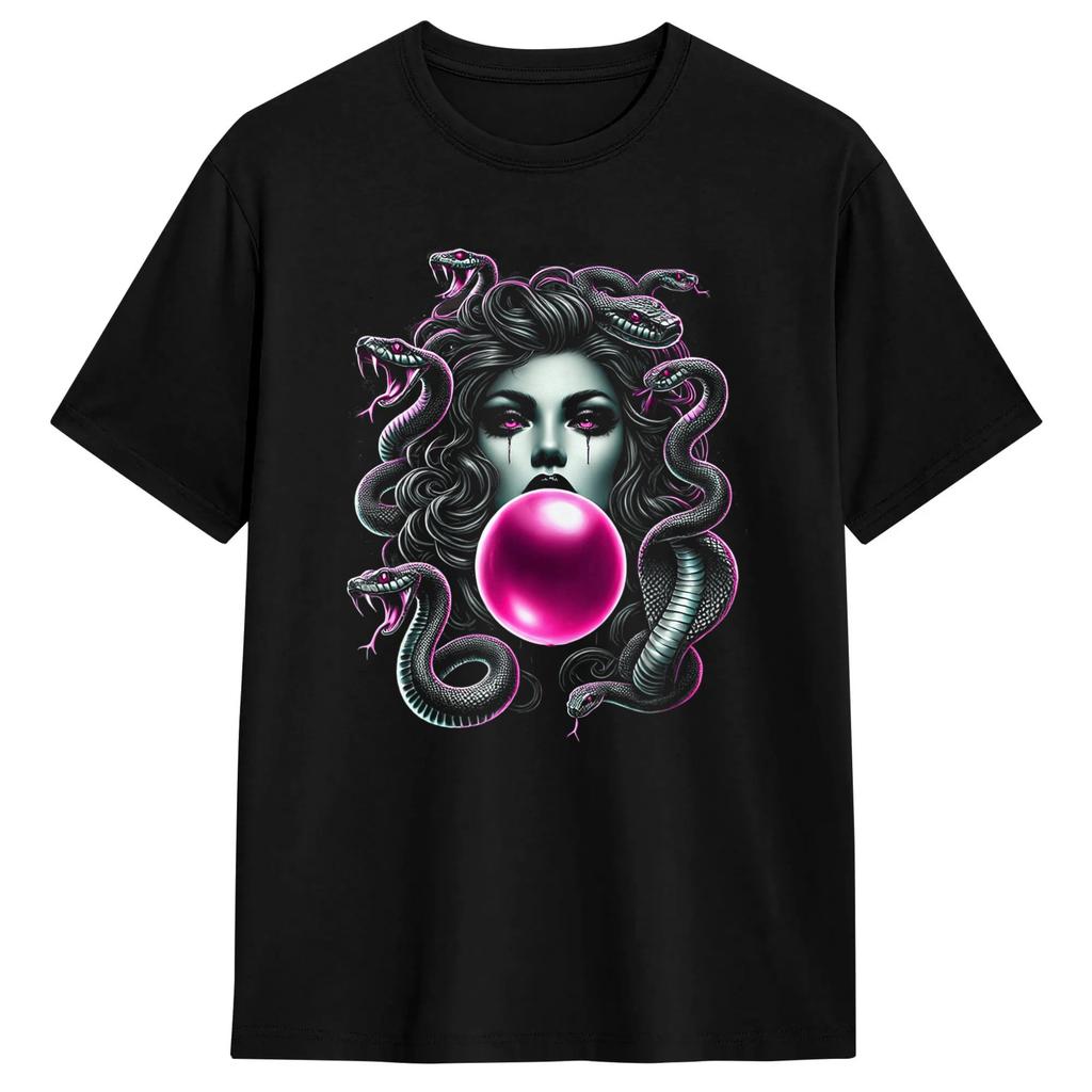 Medusa Bubble Gum T Shirt Novelty T Shirts Short Sleeve Aesthetic Tops Beach Cotton Oversize Clothes