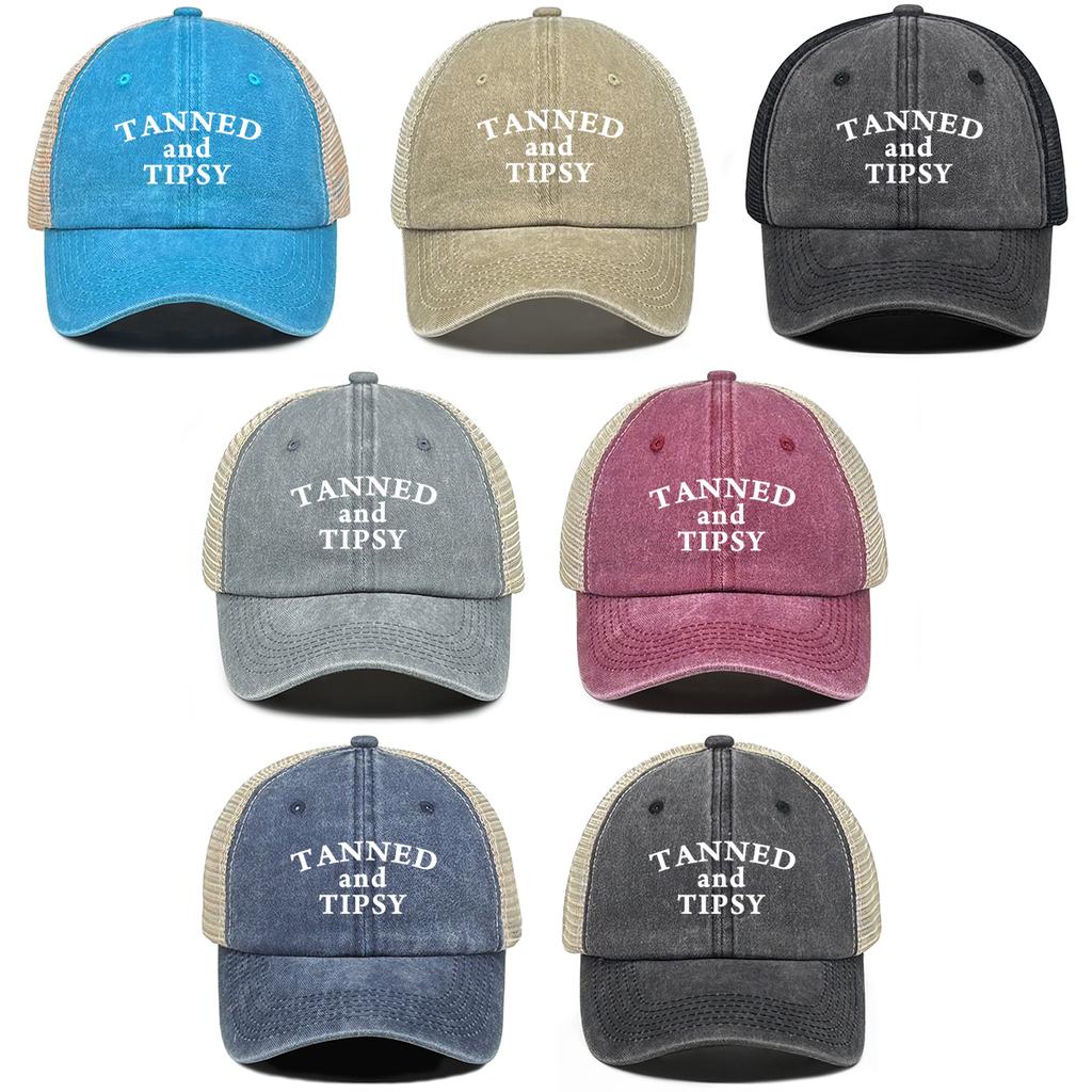 "Tanned and Tipsy" Print Mesh Cap Unisex Casual Cotton Snapback Hats For Woman Washed Retro Adjustable Baseball Cap