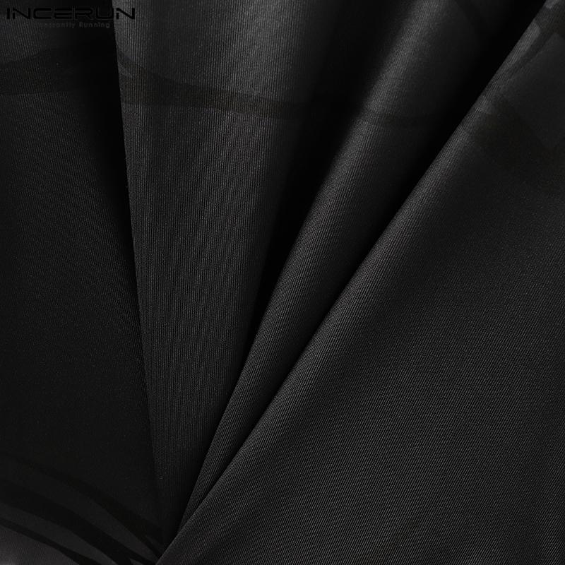 INCERUN Men Underwear Jumpsuits Sleeveless Print Fitted Romper Bodysuits