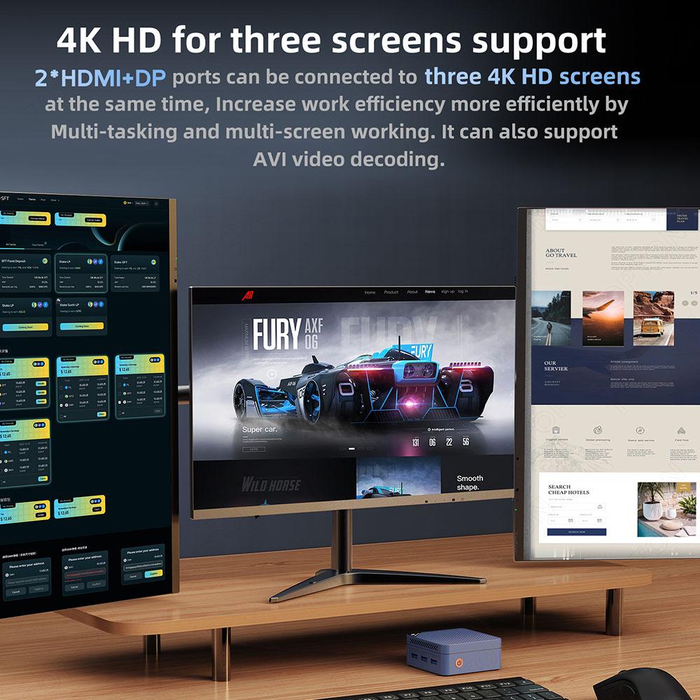 SOYO M4 Mini Mini PC, Intel N150 4 Core Max 3.6GHz, 12GB LPDDR5 RAM 512GB SSD, 2*HDMI + DP 4K Triple Display