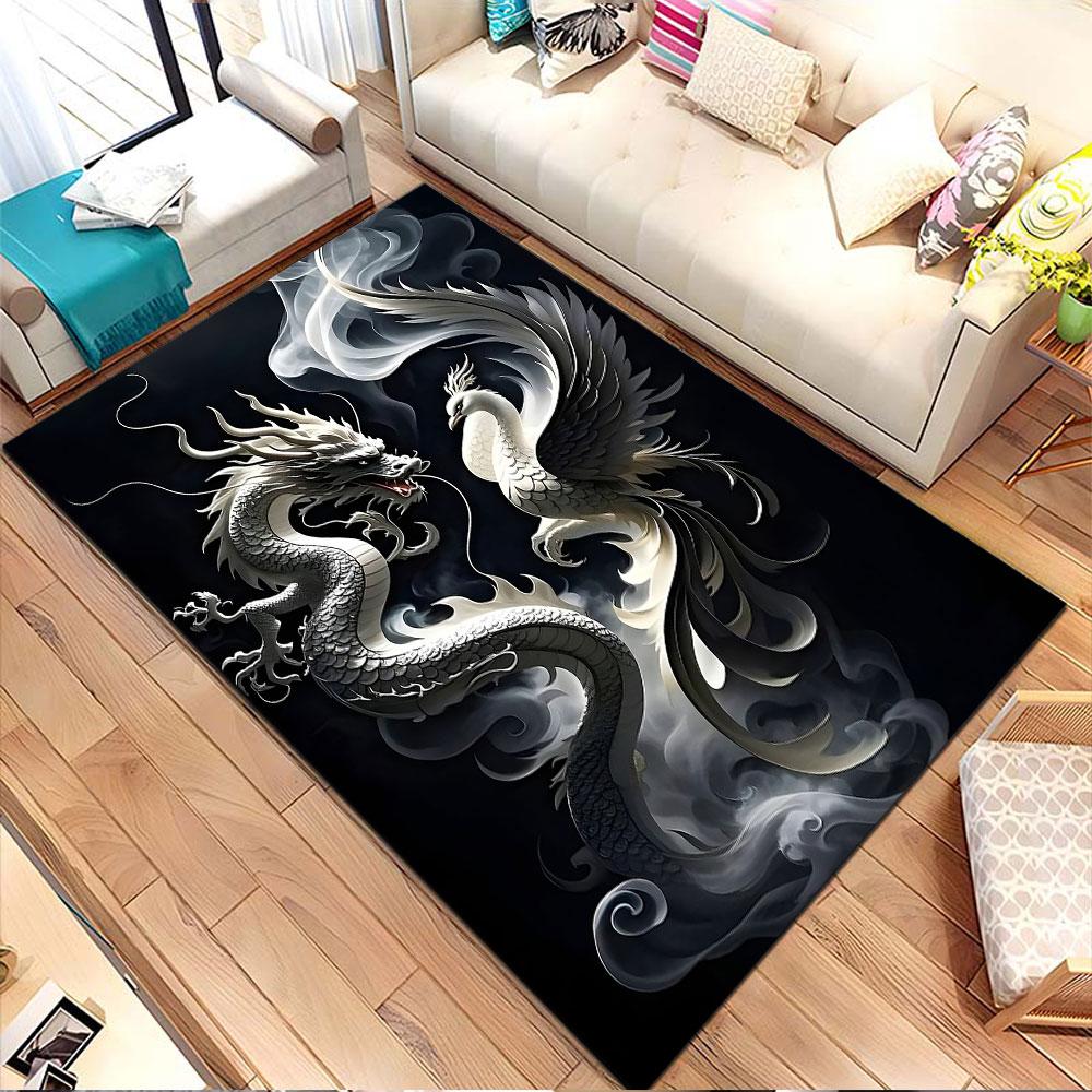 Dragon and Phoenix Yin Yang Design Patterned carpet, non slip mat suitable for living room and bedroom sofas