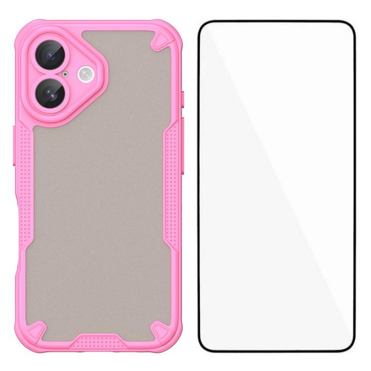 WANLONFENG MFFJ Series For iPhone 16 Case Anti Drop TPU Phone Back Cover with Screen Film - Black