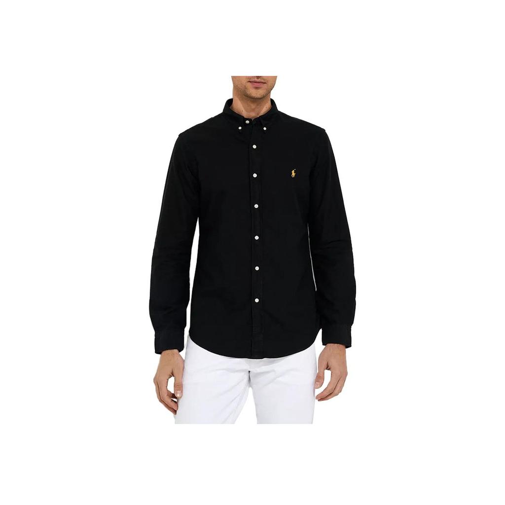 Polo Ralph Lauren Ss23 Однотонная рубашка с длинным рукавом и вышитым логотипом Мужские рубашки черного цвета 710767828-001