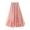 Qooth Women Sweet Tulle Cake Mesh Skirt Elegant Elastic Waist Fairy Long A-line Tutu Skirt With Big Swing For All Season QT2227