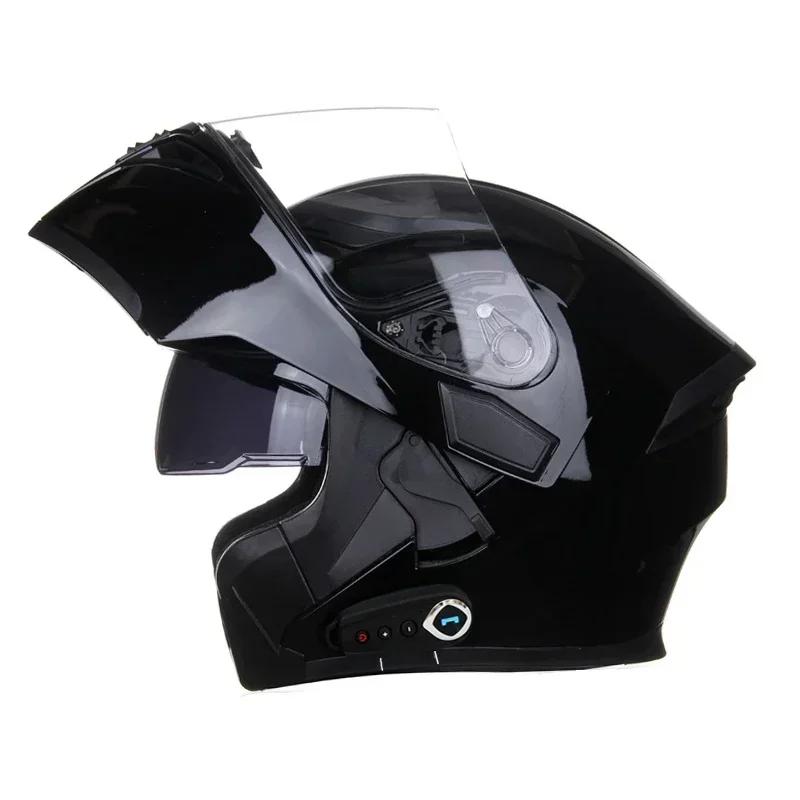 NEW Bluetooth Helmet Flip Up Visor Dual Lens Casco Moto Cool Motorcycle Helmet Full Face Casco Black Motorbike Helmets Modular