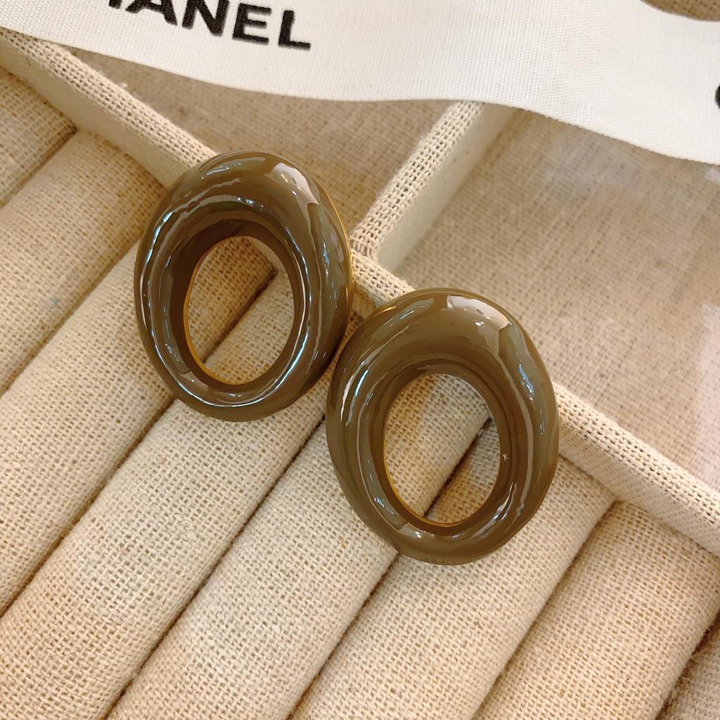 Japanese Simple Design Sense Irregular Drip Glaze Hollow Round Earrings Design Personalized Stud Earrings Versatile Earrings