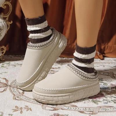 Модные зимние пушистые плюшевые женские тапочки для улицы и дома, на толстой подошве, теплые сапоги для снега, женские нескользящие, на платформе, повседневные хлопковые ботинки