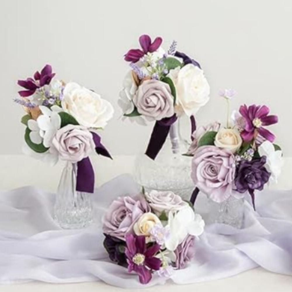 4 букета готовых маленьких цветочных свадебных цветов из пыльной розы, мини-букеты для подружек невесты, центральные украшения для свадебного стола и подружек невесты