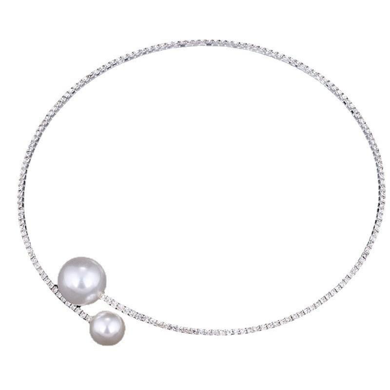 Artificial Pearl Jewelry Set With Diamondaccented Necklace Earrings And Bracelet For Women