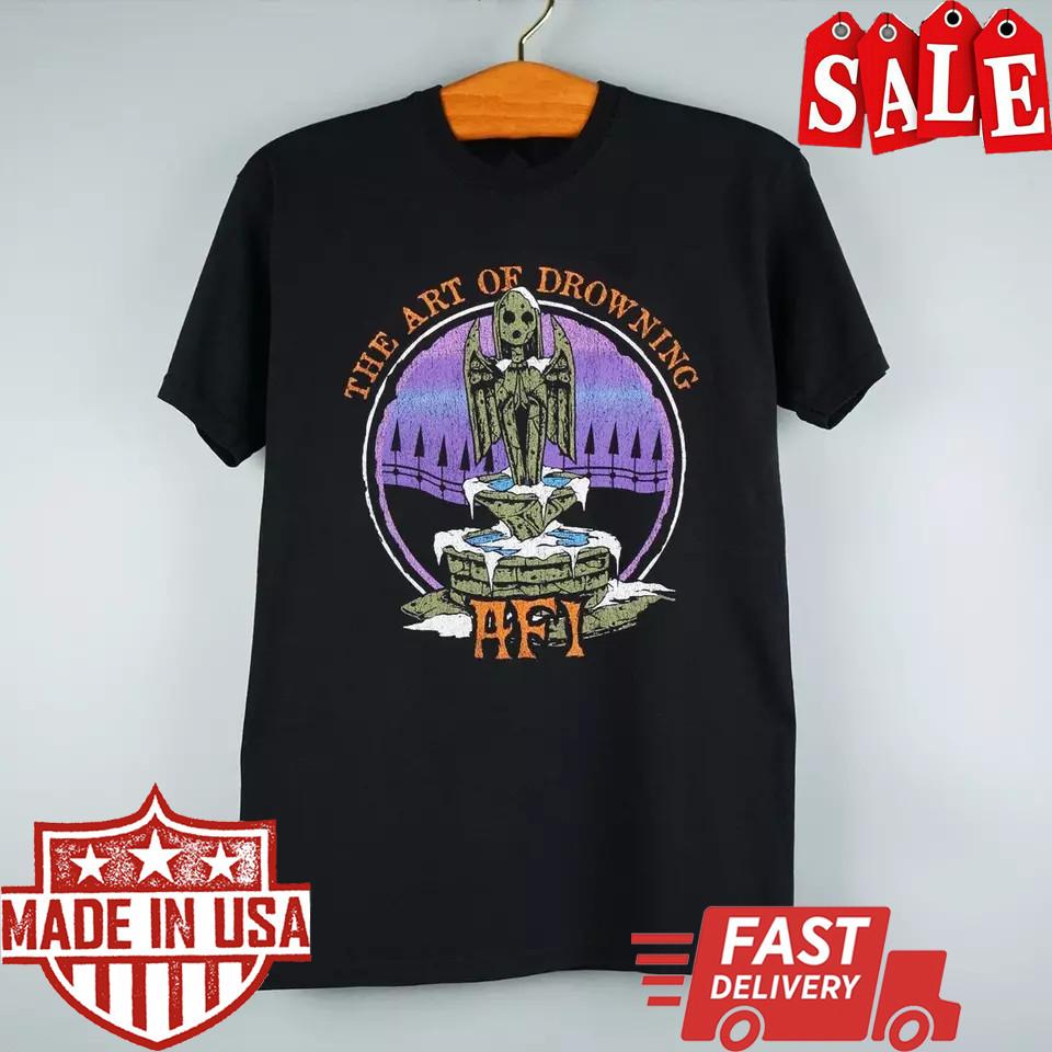 Vtg AFI Band The Art Of Drowning Cotton T Shirt For Men Black Full Size Unisex T-Shirt
