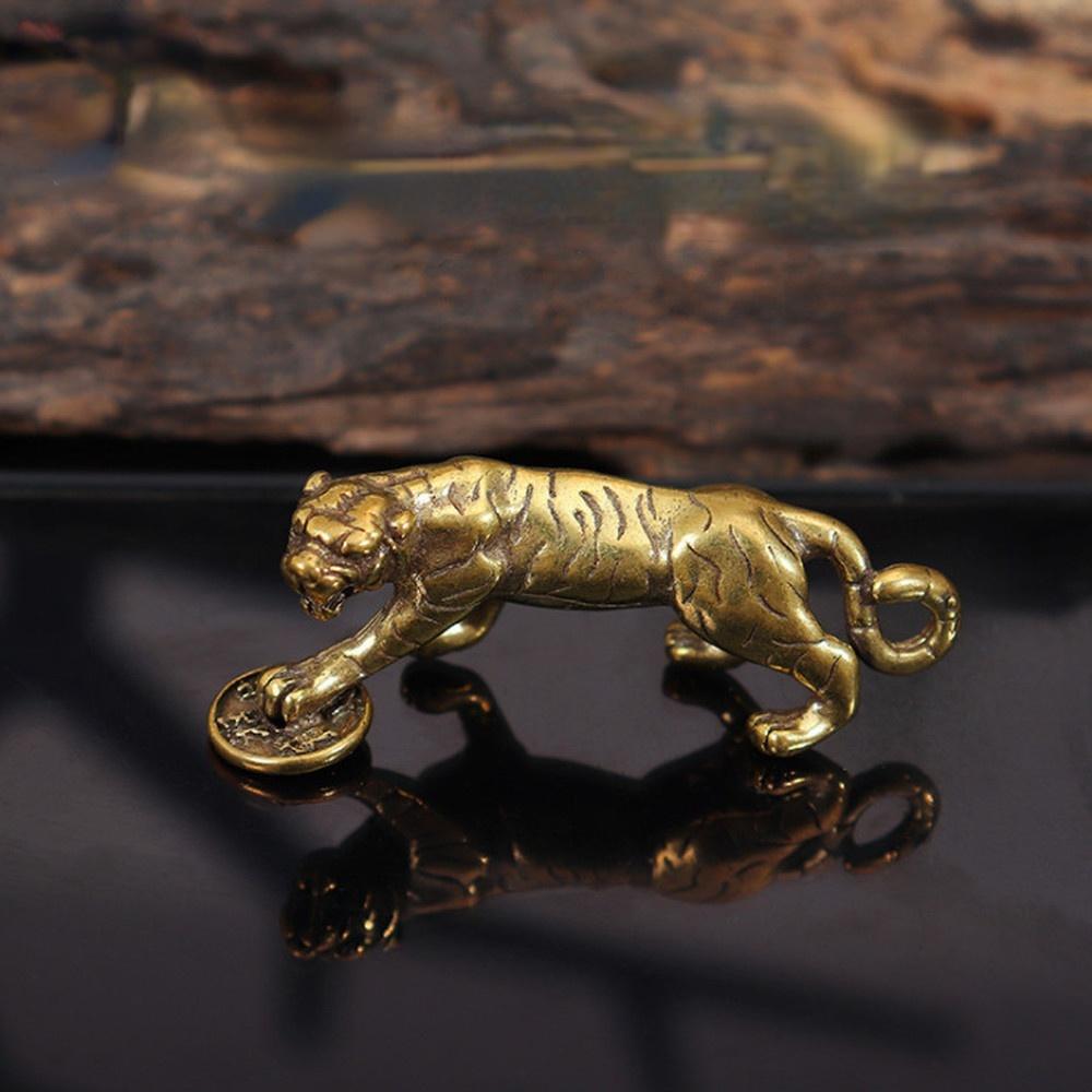 1 шт. винтажные медные автомобильные брелки с тигром, подвески, ретро-латунные фигурки животных, тигров, королей, украшения, мужские брелоки, держатели, подарки