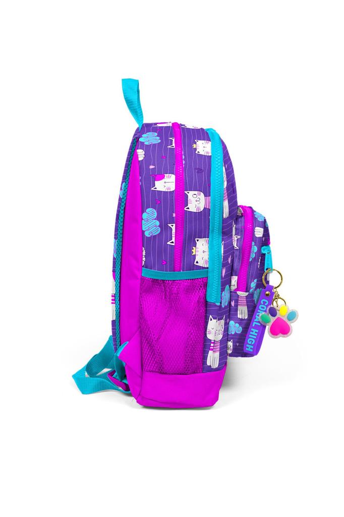 Школьный рюкзак Coral High Kids Фиолетовый Розовый с рисунком кота с четырьмя отделениями USB 23264