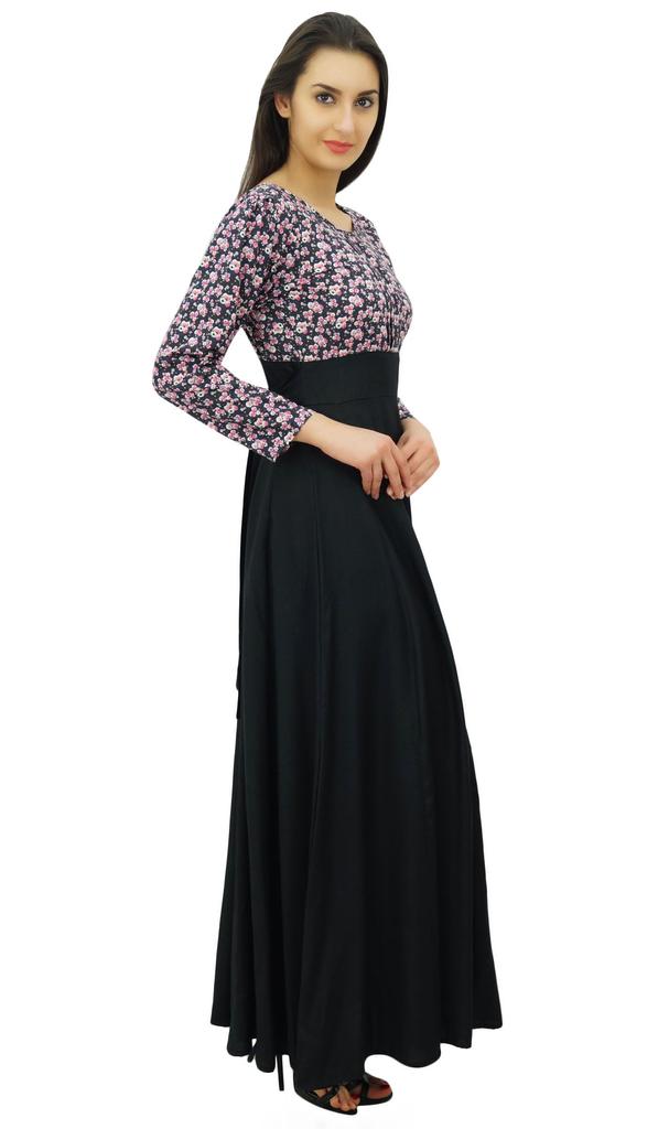 Bimba Женское повседневное платье макси из искусственного шелка с завязками на талии и длинными рукавами