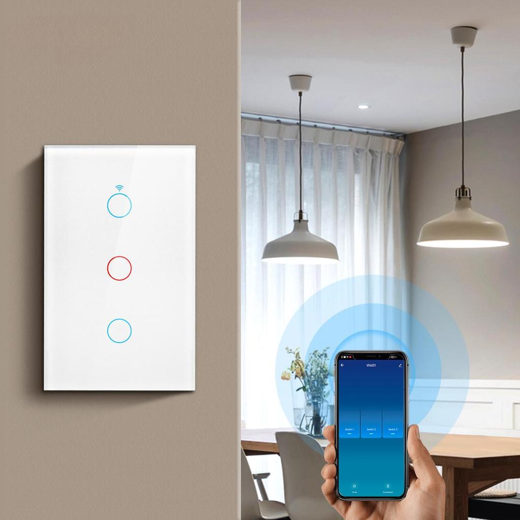 1/2/3 Gang Smart Touch Sensor Switch US Standard LED Light Switch LED Lamp Touch Switch 100V-240V Neutral Wire Required WIFI Wall Switch KTY