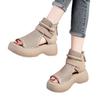 2025 foreign trade large size spring and summer new fish mouth hollow boots thick-soled wedge sandals rear zipper waterproof table breathable and cool