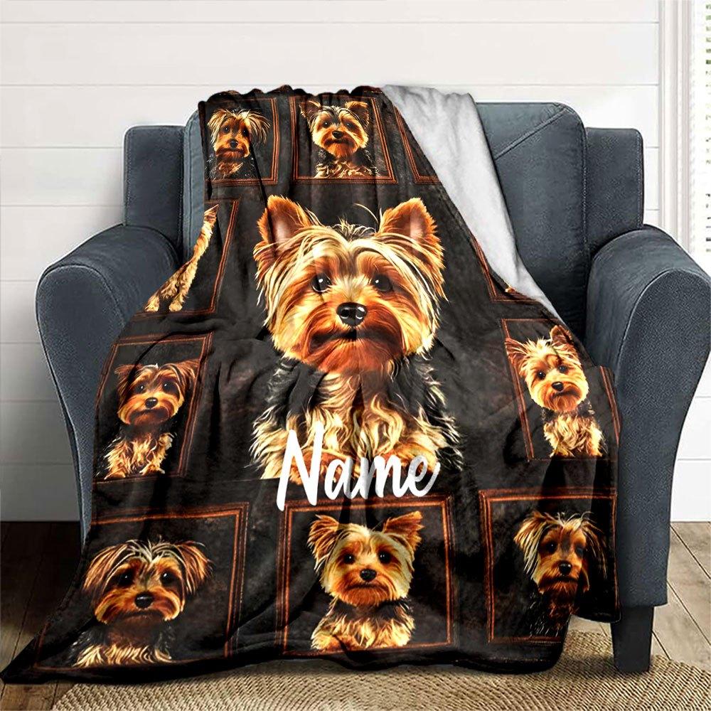 Yorkie Portrait Collection Multi Purpose Personalized Blanket Customize Your Name Comfortable Throw For Sofa Couch Office Bed Picnics Four Seasons