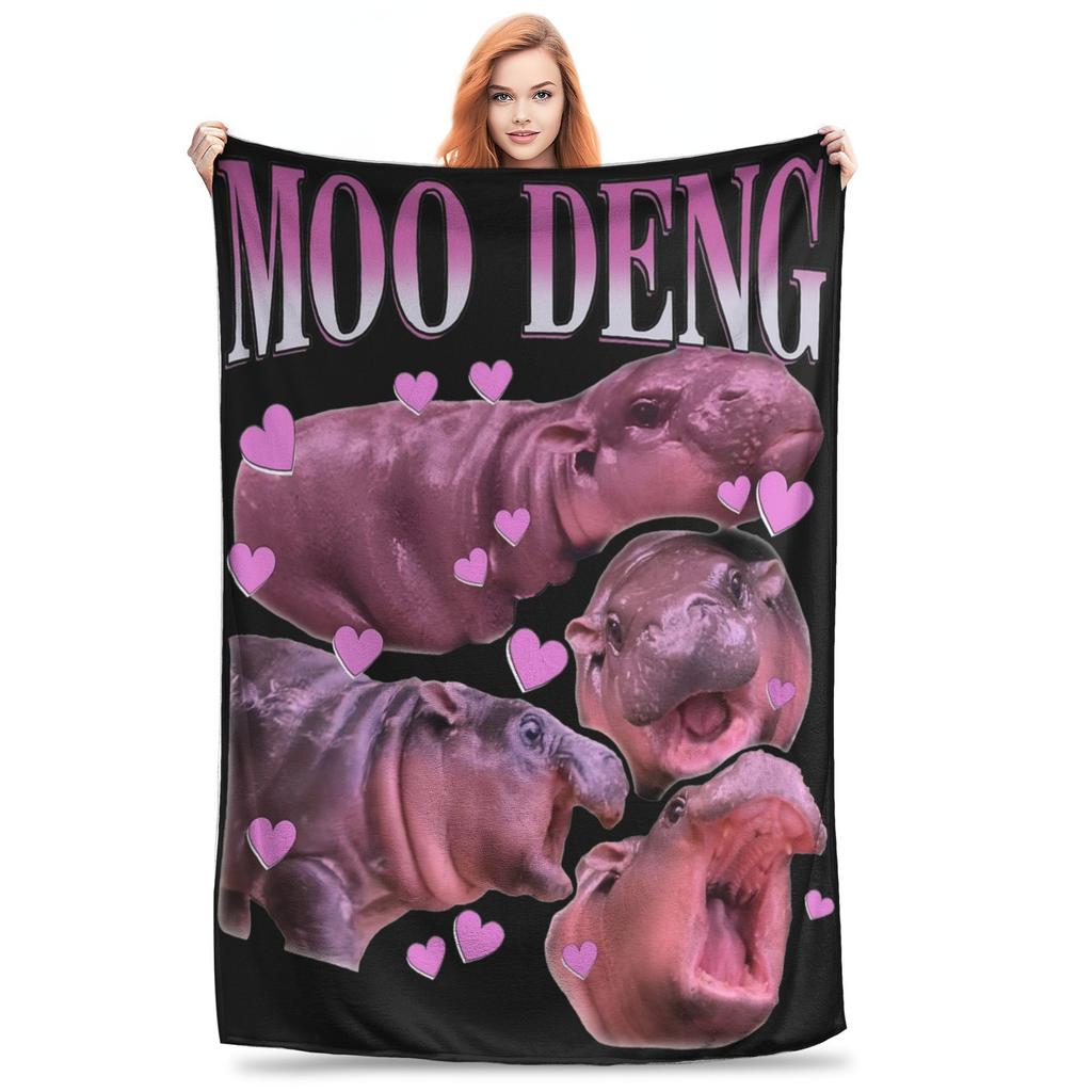 Super Soft Moo Deng I Love You Bouncy Pig The Cute Baby Hippo Throw Blanket Premium Lightweight Bed Blanket Warm Plush Blankets