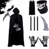 Halloween Skeleton Gloves & Black Cape Costume Set for Adults