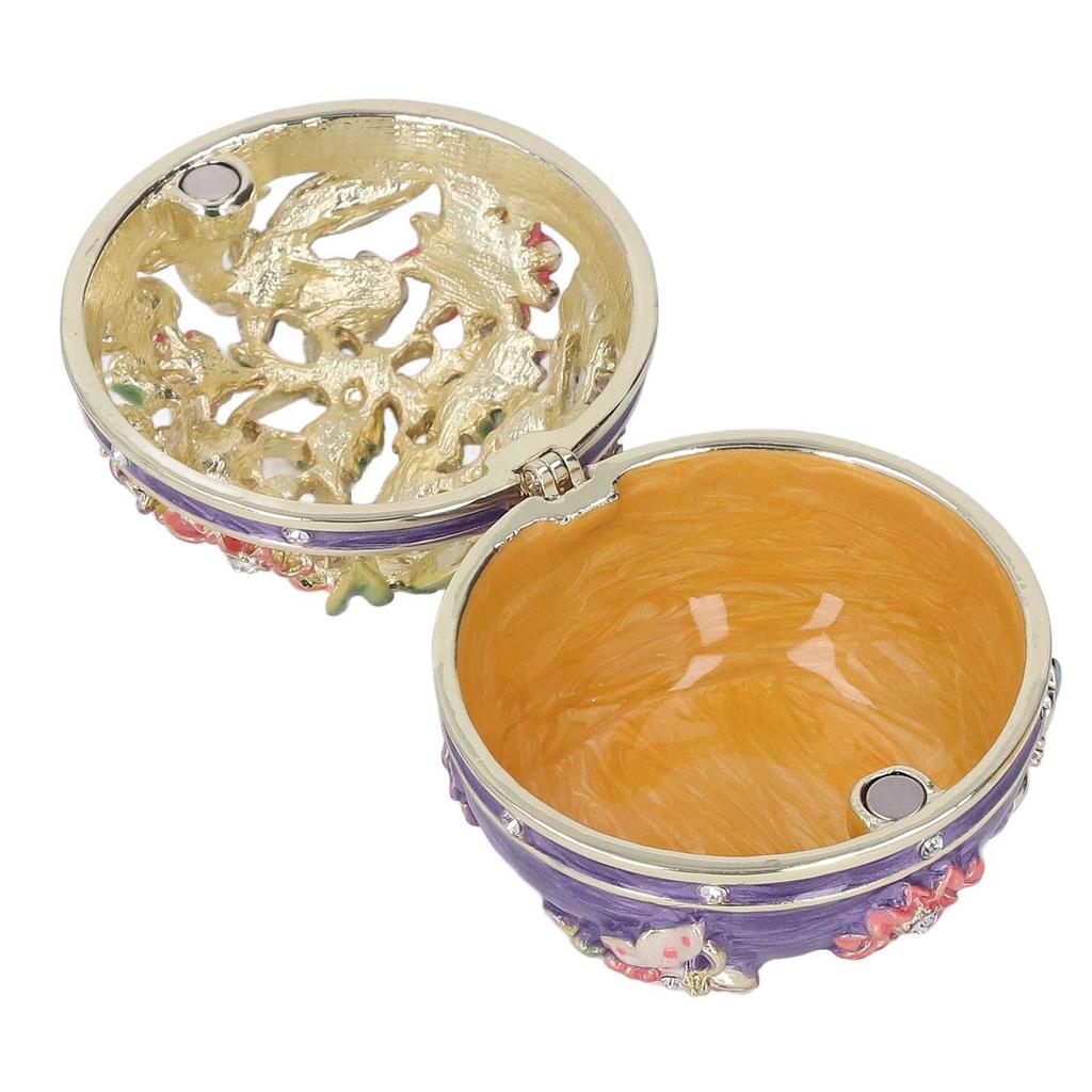 Trinket Boxes Exquisite Detail Texture Carved Purple Hinged Enameled Jewelry Box for Desktops Cars