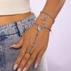Boho Gold Color Leaf Rainbow Stone Chain Bracelet for Women Vintage Multilayer Finger Ring Hand Bracelet Fashion Jewelry Gift