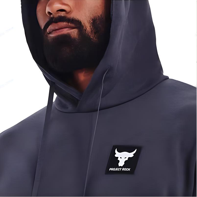 Under Armour Толстовка пуловер с капюшоном Project Rock Heavyweight Terry Solid на шнурке для мужчин Худи Синяя 1373560-558