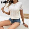 Spring Summer Fashion Round Neck Hollow Short Sleeve Round Neck T-shirt Top Woman