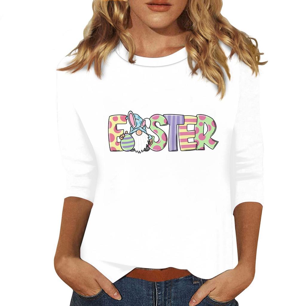 Женская мода повседневная три четверти рукава с принтом пайеток круглый вырез топ