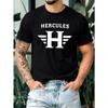 Европейские размеры HERCULES с жирным H Мужская повседневная футболка с коротким рукавом и круглым вырезом, Микроэластичная вязаная ткань, Футболка с принтом, Обычная посадка