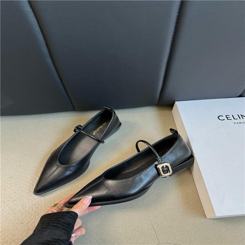 Женские лоферы с острым носком, черные, коричневые, белые, повседневные туфли-мюли, ремень с пряжкой, неглубокие туфли-лодочки на низком плоском каблуке для вечеринок, размер 40