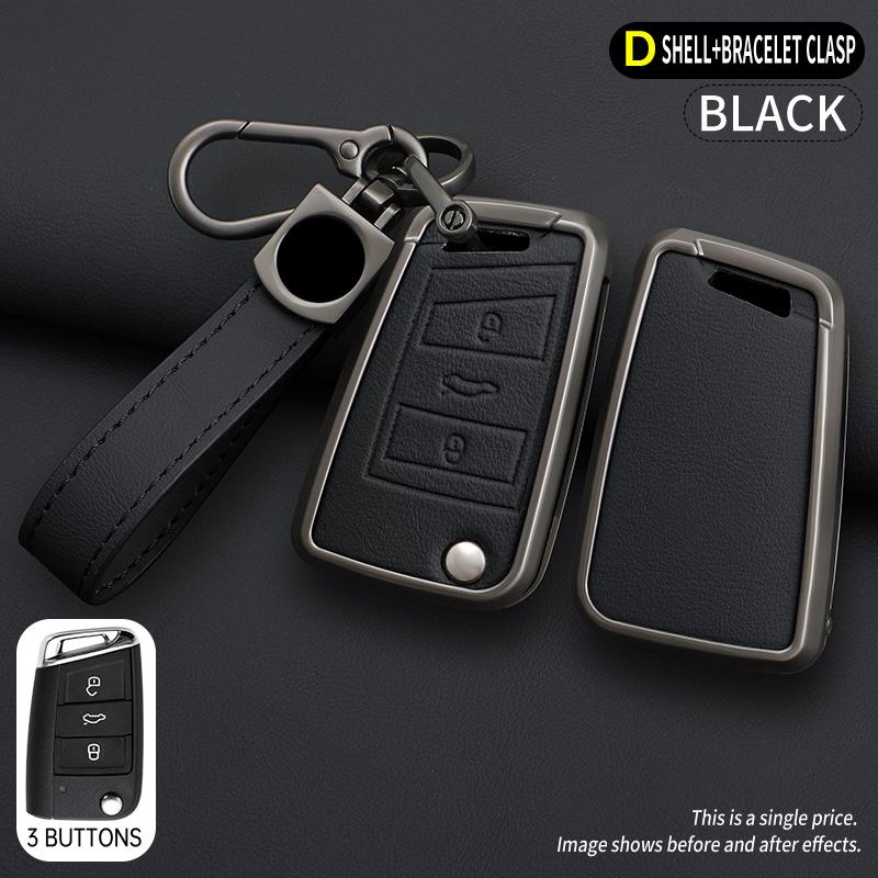 Alloy Leather Car Key Case Cover For VW Volkswagen Golf 7 MK7 Tiguan MK2 For Seat Ateca Leon FR 2 Ibiza Sk