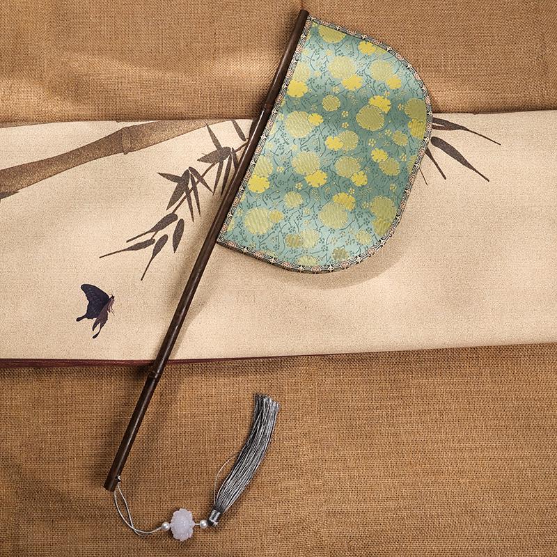 Purple Bamboo Knife Fan with Long Handle - Hanfu Catwalk Prop and Face Covering in Ancient Warring States Style