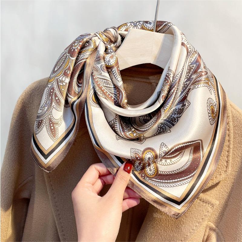 Spring New Cashew Nut Flower Plain Crepe Satin Printed Silk Scarf Women's Premium Versatile Mulberry Silk Small Square Scarf