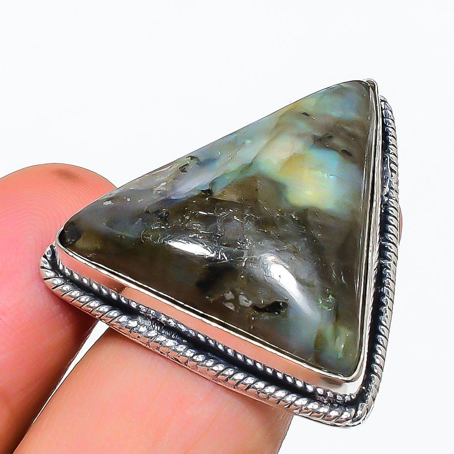 Natural Labradorite Gemstone Handmade 925 Sterling Silver Jewelry Ring Size 7 d0F32
