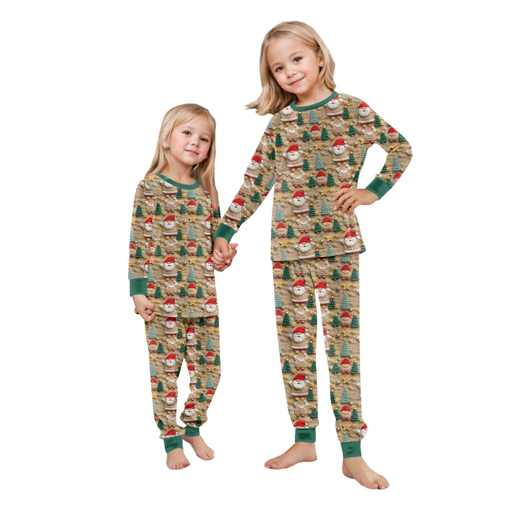 Matching Family Christmas Print Flannel Homewear Set Long-Sleeve Top And Pants