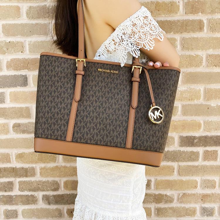 Michael Kors MK Jet Set Travel Сумка-тоут с монограммой Женская сумка-тоут Коричневая 35S0GTVT1V-BROWN