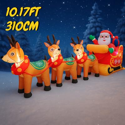 10.17 футов Надувные сани Санта-Клауса Игрушка с оленями Светодиодная подсветка Праздничный подарок Рождественское украшение для дома Рождественское украшение для двора для вечеринки