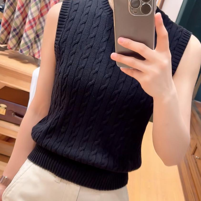 Хлопковый жилет без рукавов в рубчик с вышивкой пони Ralph Lauren в стиле преппи