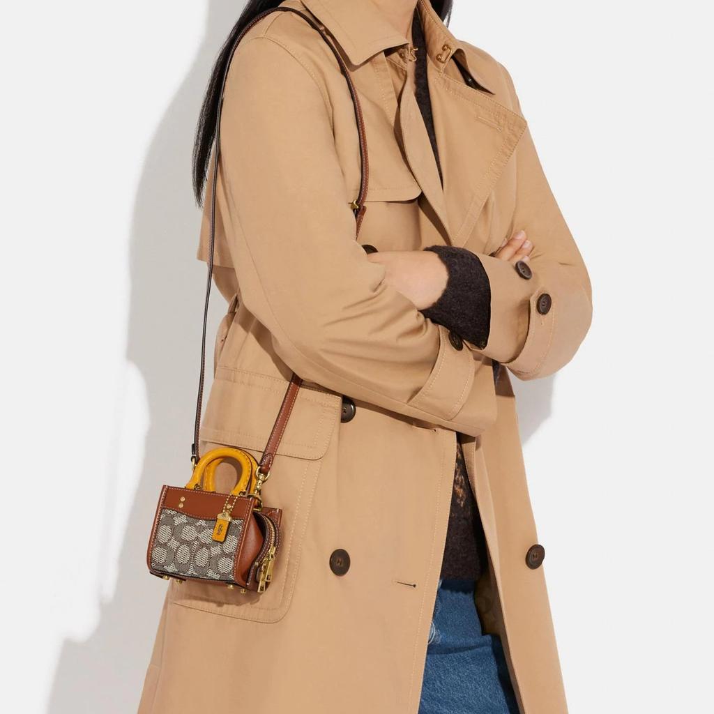 New COACH Rogue Jacquard Fabric With Leather Shoulder Bag Crossbody Bag Handbags Mini Women's Brown CC515-B4TA7